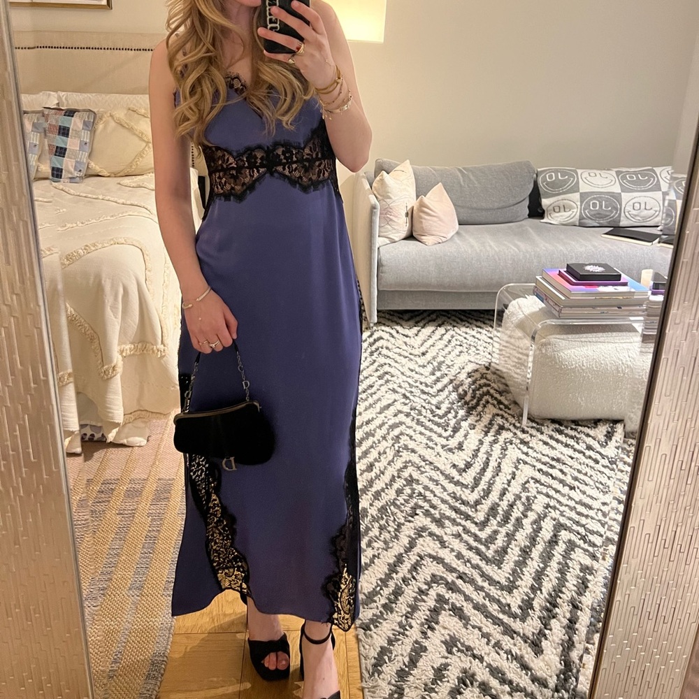 Ramy Brook Purple and Black Lace Slip Maxi Dress